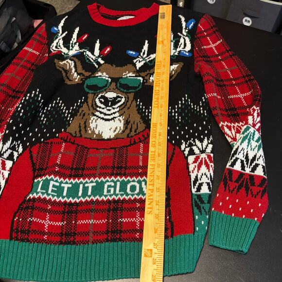 Ugly Holiday Sweater Let It Glow Reindeer Sunglasses Size Large L Christmas - Picture 3 of 6